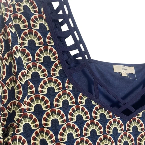 Entro Square Neckline Detail Patterned Dress Size Large - Picture 12 of 13